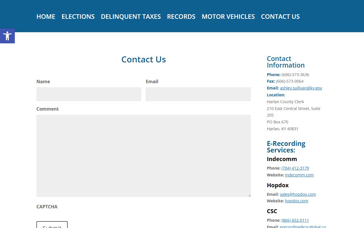 Harlan County clerk contact form for county record questions