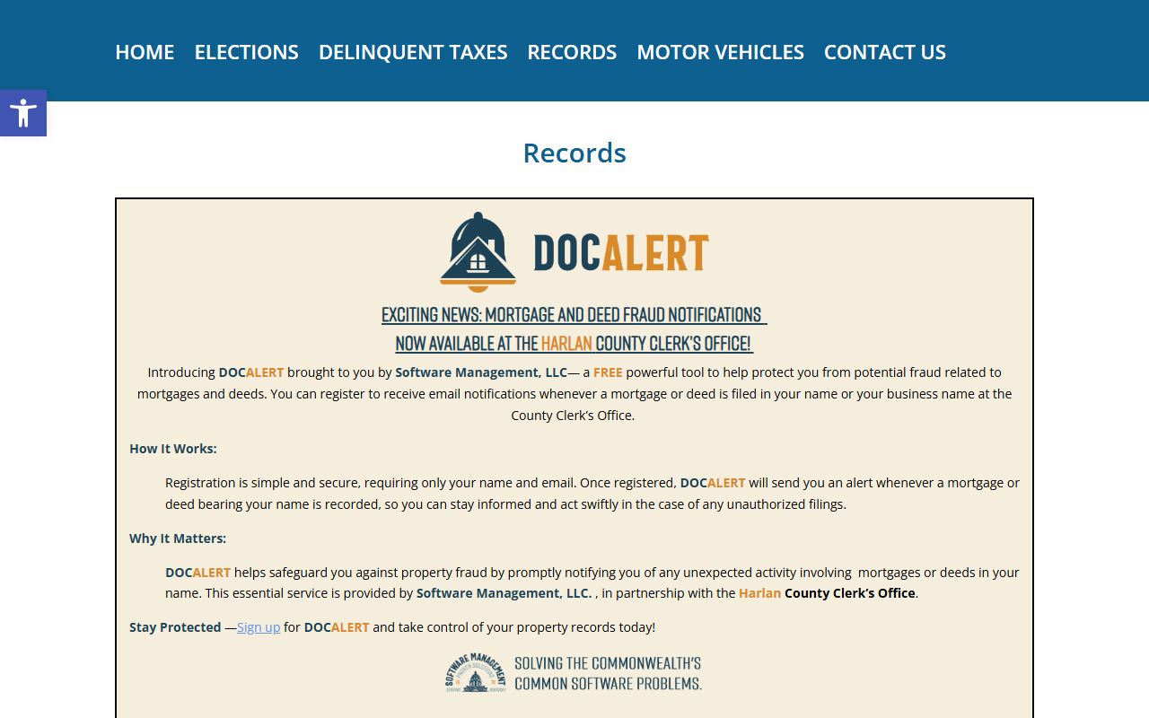 Harlan County clerk records fees and eCCLIX access