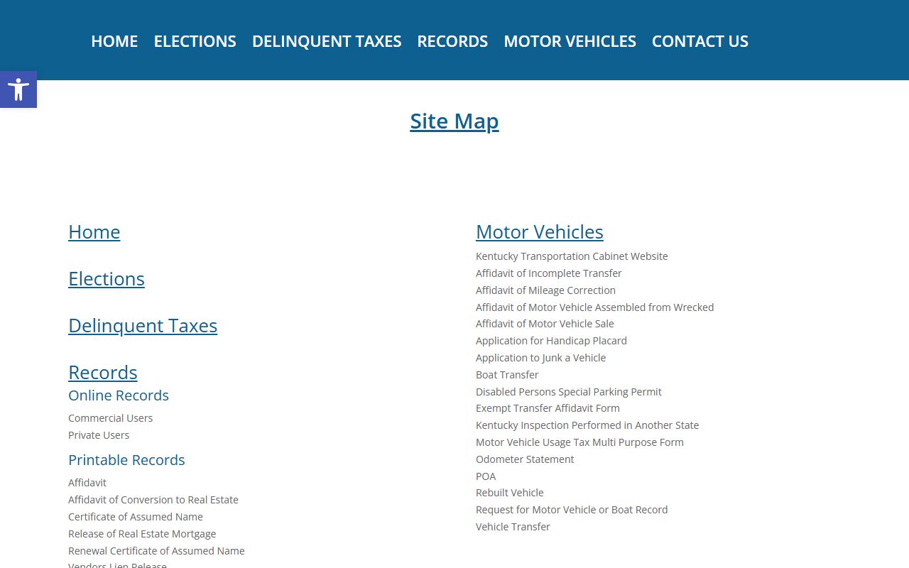 Harlan County clerk site map for county records