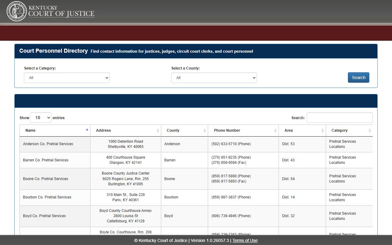 Harlan County court dockets Kentucky court personnel search