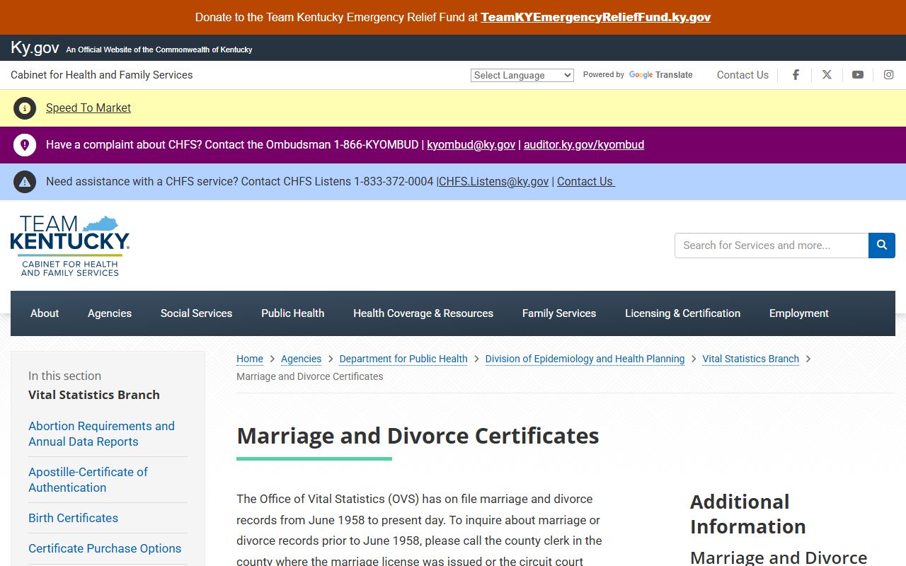 Harlan County marriage and divorce records Kentucky certificate page