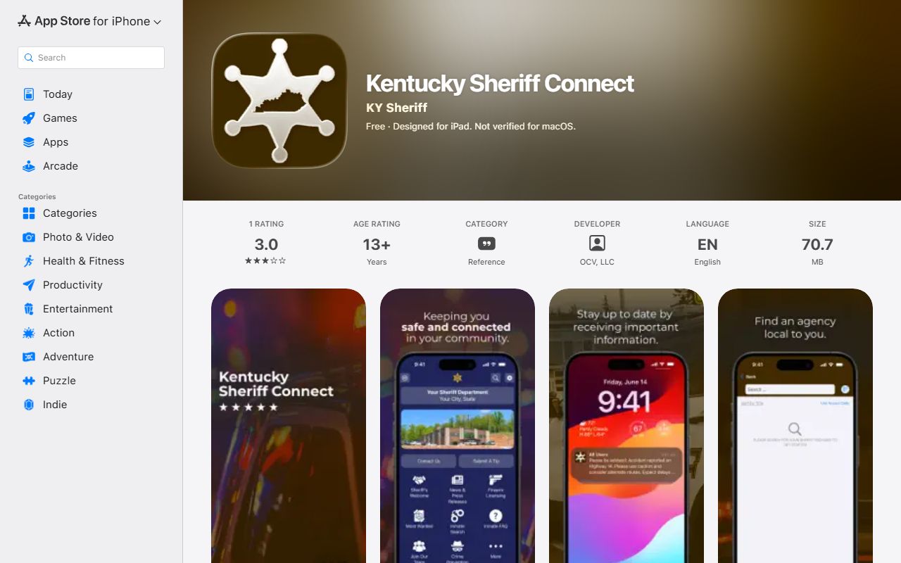 Harlan County traffic court records Kentucky Sheriff Connect App Store listing