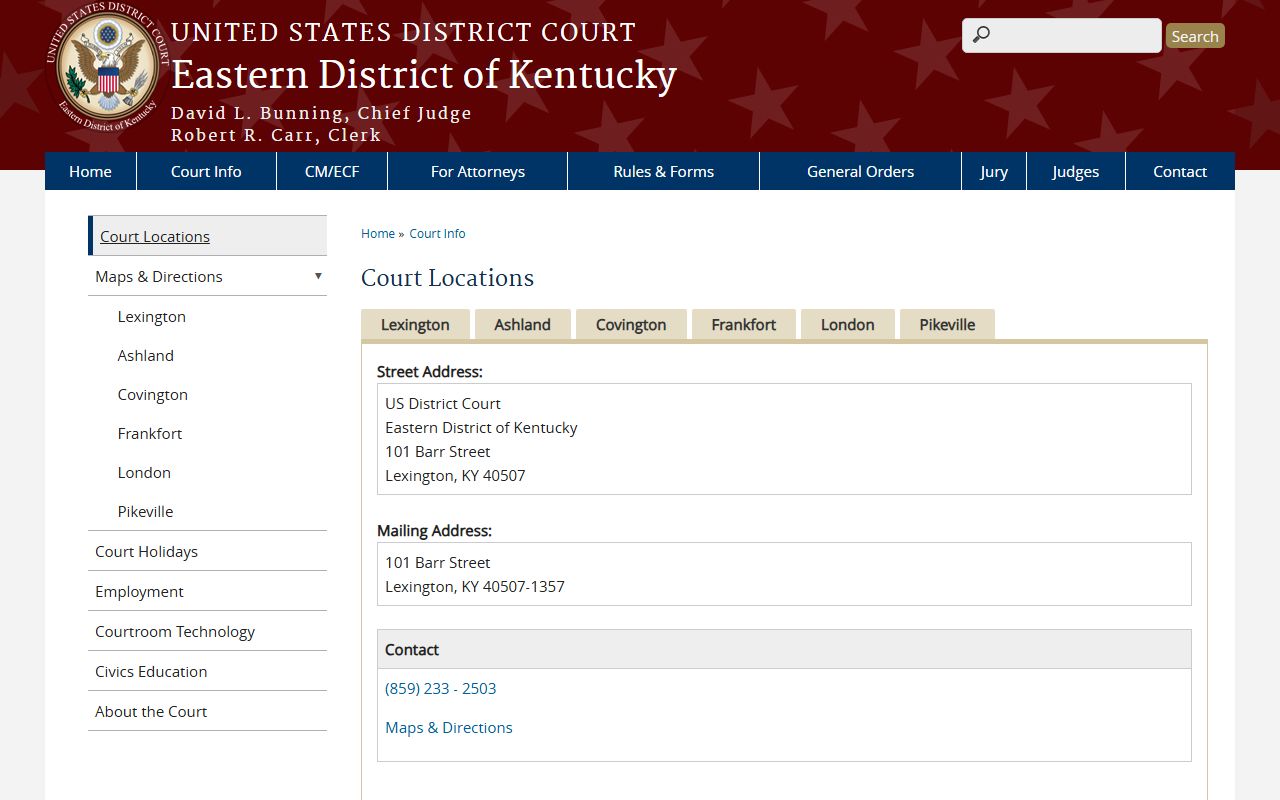 Harlan County warrant records Eastern District Kentucky court locations